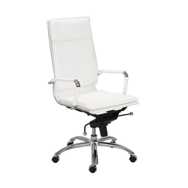 EuroStyle Gunar Pro Executive Leatherette Chair with Chrome Base and Adjustable Knee Tilt White 25 D x 23 W x 46 H 01264WHT
