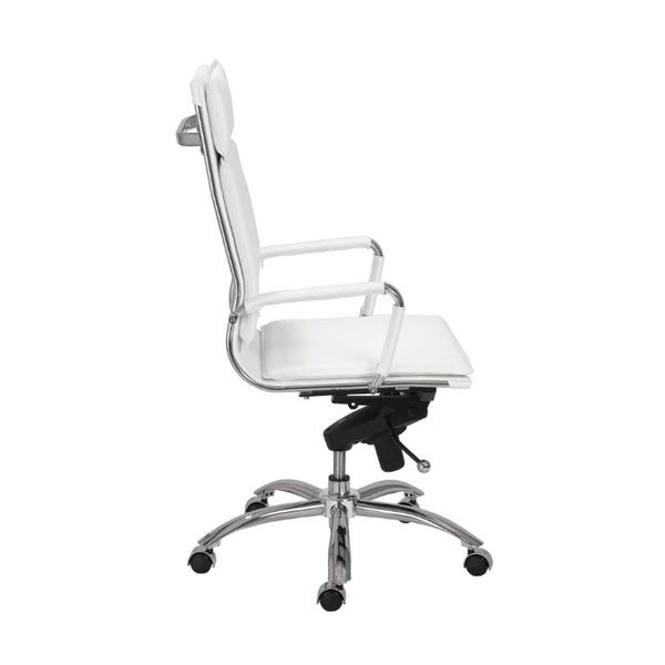 EuroStyle Gunar Pro Executive Leatherette Chair with Chrome Base and Adjustable Knee Tilt White 25 D x 23 W x 46 H 01264WHT
