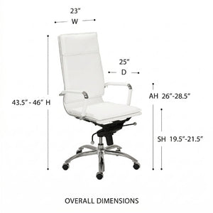 EuroStyle Gunar Pro Executive Leatherette Chair with Chrome Base and Adjustable Knee Tilt White 25 D x 23 W x 46 H 01264WHT