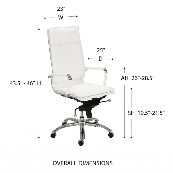 EuroStyle Gunar Pro Executive Leatherette Chair with Chrome Base and Adjustable Knee Tilt White 25 D x 23 W x 46 H 01264WHT