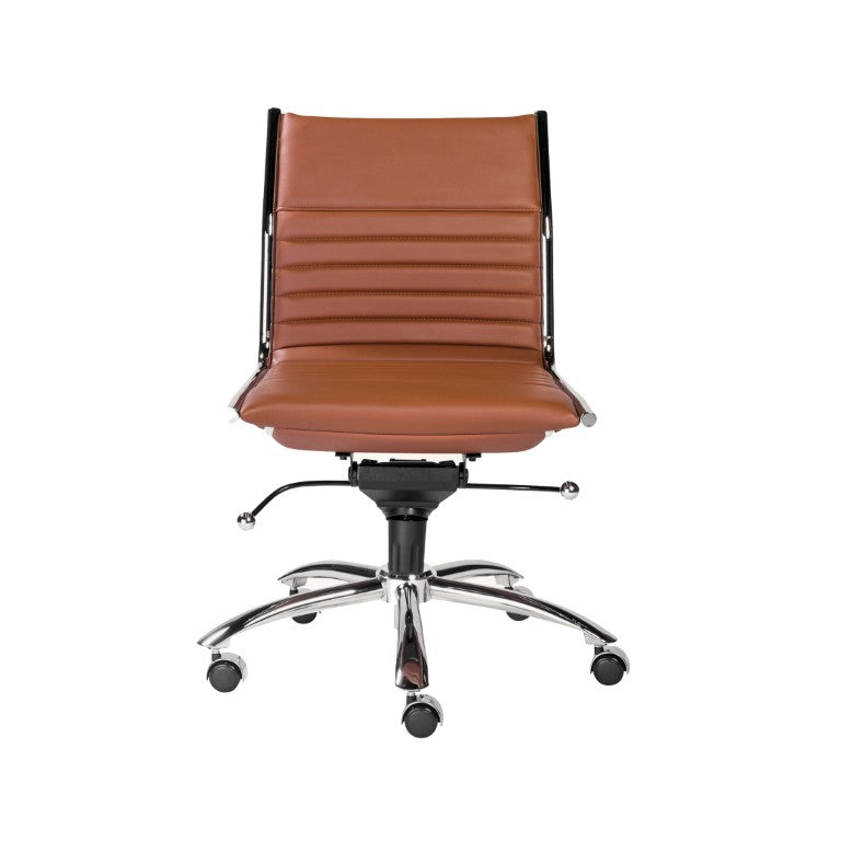 EuroStyle Dirk Armless Low Profile Office Chair Leatherette Bungee Support Chrome Base 01266COG