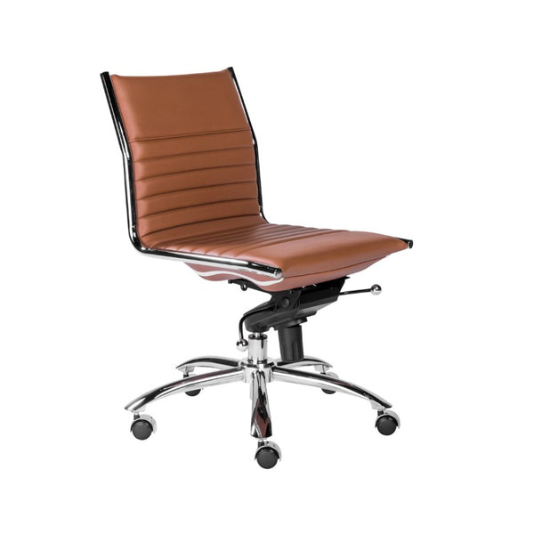 EuroStyle Dirk Armless Low Profile Office Chair Leatherette Bungee Support Chrome Base 01266COG