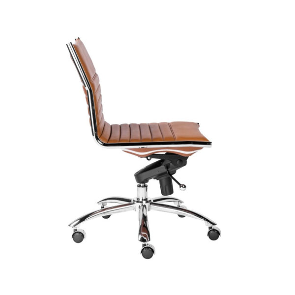 EuroStyle Dirk Armless Low Profile Office Chair Leatherette Bungee Support Chrome Base 01266COG
