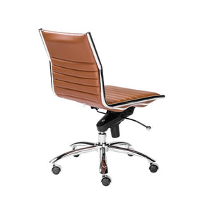 EuroStyle Dirk Armless Low Profile Office Chair Leatherette Bungee Support Chrome Base 01266COG