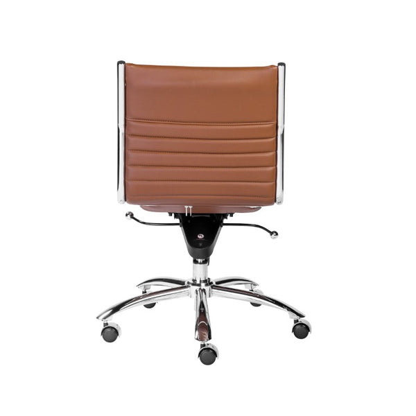 EuroStyle Dirk Armless Low Profile Office Chair Leatherette Bungee Support Chrome Base 01266COG