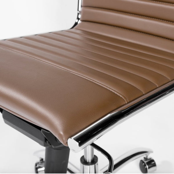 EuroStyle Dirk Armless Low Profile Office Chair Leatherette Bungee Support Chrome Base 01266COG