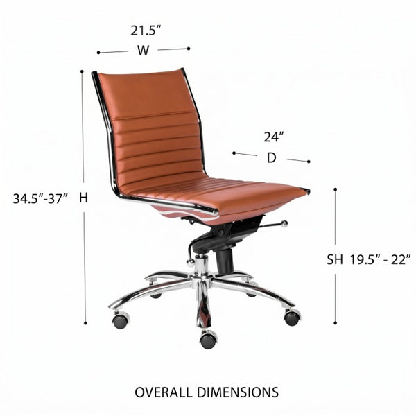 EuroStyle Dirk Armless Low Profile Office Chair Leatherette Bungee Support Chrome Base 01266COG