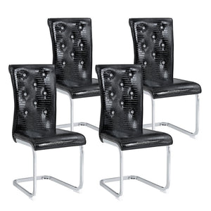 English Elm Luxury Pu Upholstered Dining Chair Set of 4 with Channel Stitching and Metal Legs Black W1512P491877