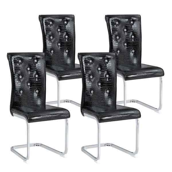 English Elm Luxury Pu Upholstered Dining Chair Set of 4 with Channel Stitching and Metal Legs Black W1512P491877