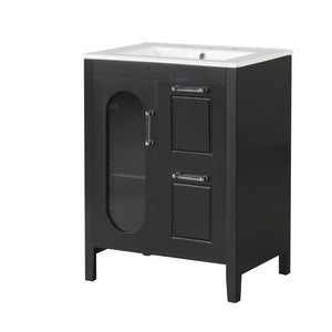 English Elm 24" Bathroom Vanity with Sink Solid Wood & Ceramic Top, Modern Freestanding Cabinet with Drawers Black N725P351849B