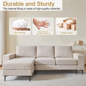 English Elm 97" Convertible L Shaped Sectional Sofa with Corduroy Upholstery, Left Chaise, Durable Cozy Beige W791P241213