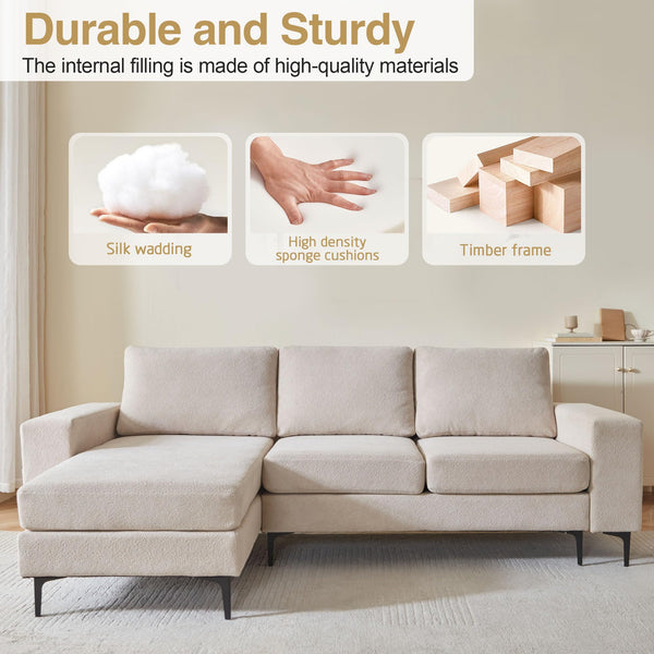 English Elm 97" Convertible L Shaped Sectional Sofa with Corduroy Upholstery, Left Chaise, Durable Cozy Beige W791P241213