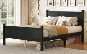 English Elm Twin Platform Bed Vertical Slat Headboard Farmhouse Shaker Wood Grain Finish Bedroom Black N733P422479E