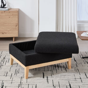 English Elm 33.86"W Upholstered Storage Ottoman - Stylish Black Boucle Coffee Table & Footrest With Tray Storage W3118P283464