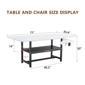 English Elm 71 Inch Fashionable Walnut Grain Dining Table with Sturdy Metal Legs, Scratch-Resistant MDF Top, Storage Shelf, Minimalist Design White+Black W1151P364852