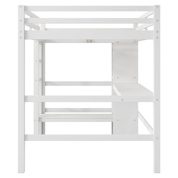 English Elm Full Size Loft Bed With Under-Bed Desk & Multifunction Shelves - Space-Saving White Design For Teens N7090005004K