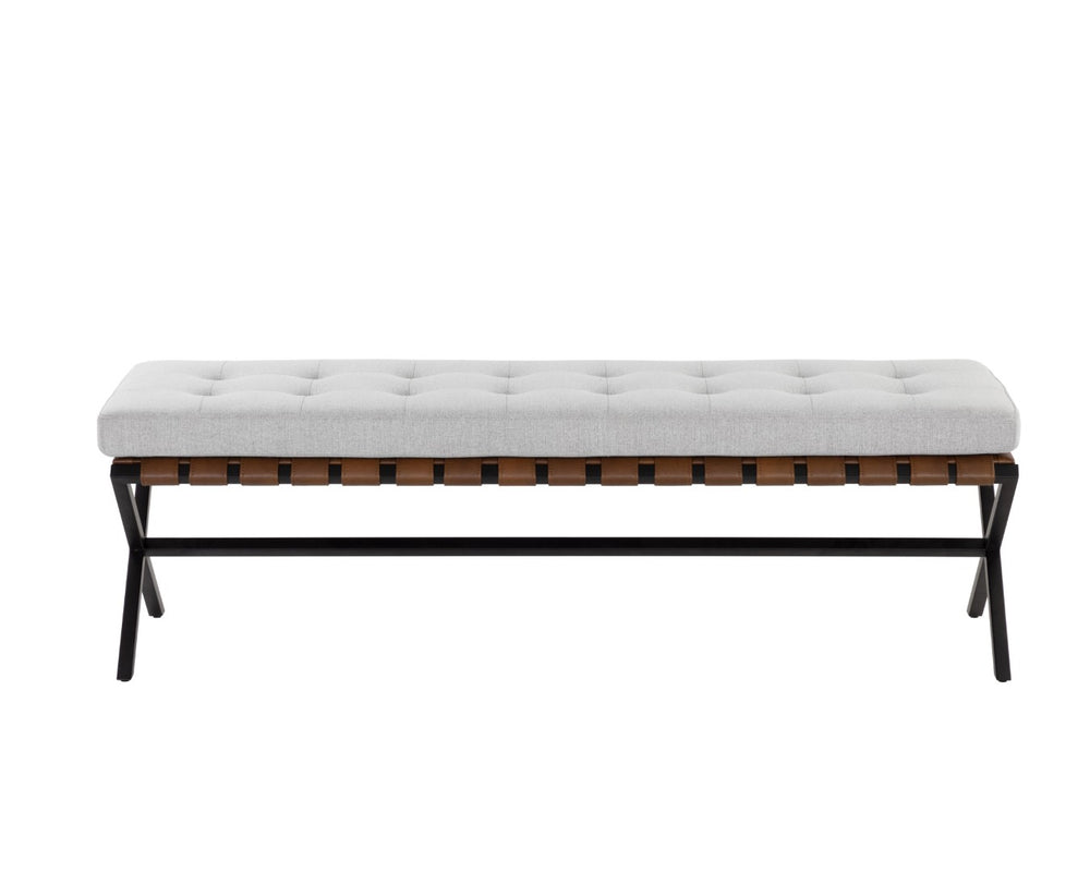 Sunpan KENJI Bench - Elegant Black Stainless Steel Frame with Mina Light Grey Button-Tufted Seating Comfort 109479