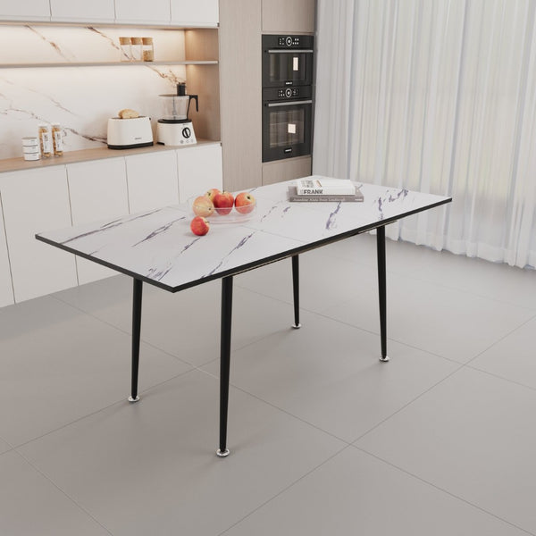 English Elm 47"-63" Extendable Marble Print Dining Set Four Suede Chairs Modern White Mdf Table W2189S00929