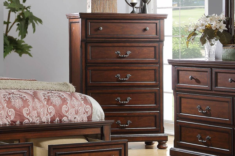 English Elm Traditional Cherry Wood Tall Chest with Bun Feet Classic Hardware Bedroom Storage B011P448874