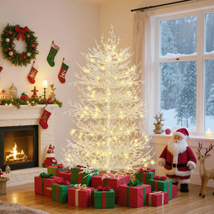 English Elm 4FT Aspen Fir Pre-Lit Artificial Christmas Tree with 280 Snow-Flocked Tips & 230 Warm White LEDs, Lightweight Hinged Frame for Home & Party Decor N704P326835A