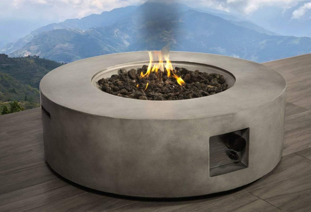 English Elm 12" Round Concrete Outdoor Fire Pit Table with Push Button Ignition Patio Ready B120P203734