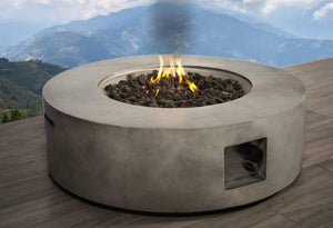 English Elm 12" Round Concrete Outdoor Fire Pit Table with Push Button Ignition Patio Ready B120P203734