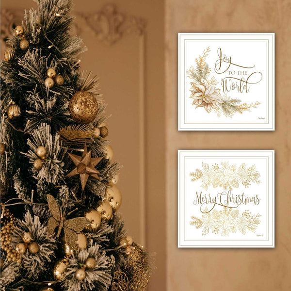 English Elm Trendy Decor 4u Golden Merry Christmas Framed Wall Art Set Farmhouse Holiday B067P256617