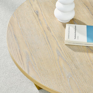 English Elm 36" Mid Century Modern Round Coffee Table in Oak - 36" 30mm Top, Cross Legs, Durable 160lb Capacity W1801P195677