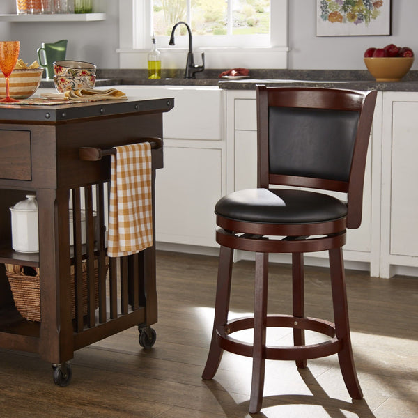 Jaxon Swivel Counter Stool Solid Rubberwood Padded Panel Back for Kitchen Islands