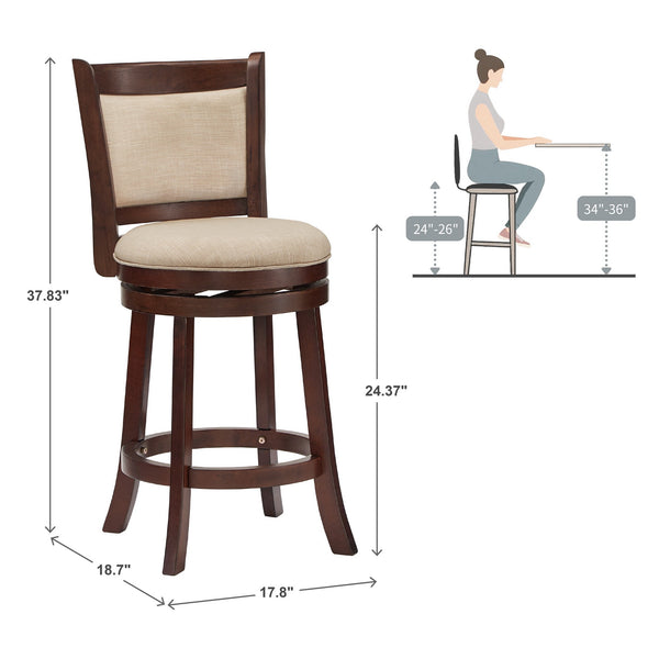 Jaxon Swivel Counter Stool Solid Rubberwood Padded Panel Back for Kitchen Islands