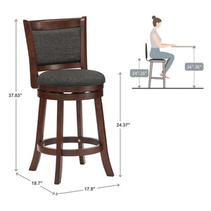 Jaxon Swivel Counter Stool Solid Rubberwood Padded Panel Back for Kitchen Islands