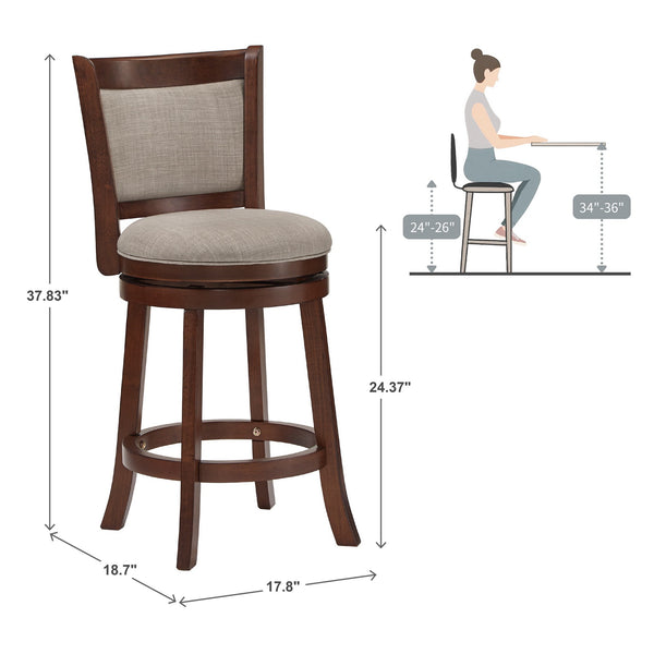 Jaxon Swivel Counter Stool Solid Rubberwood Padded Panel Back for Kitchen Islands