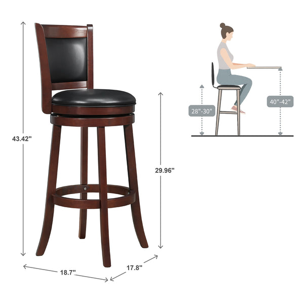 Jaxon Swivel Rubberwood Bar Stool with Upholstered Panel Back for Kitchen Seating