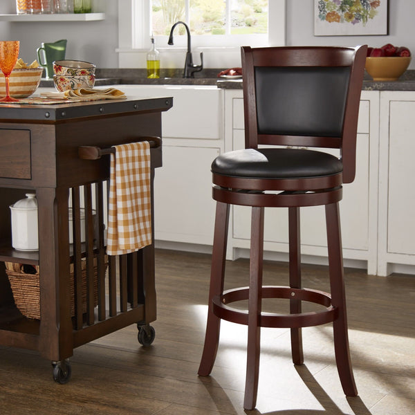 Jaxon Swivel Rubberwood Bar Stool with Upholstered Panel Back for Kitchen Seating