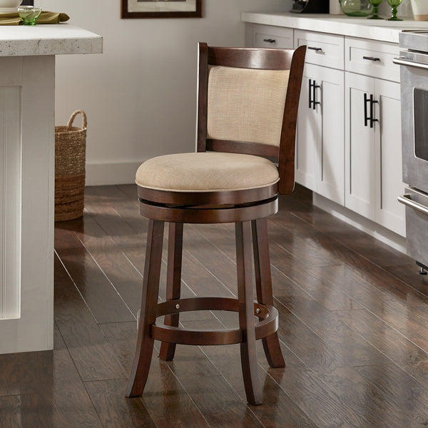 Jaxon Swivel Rubberwood Bar Stool with Upholstered Panel Back for Kitchen Seating