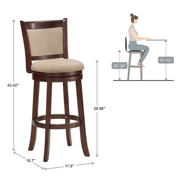 Jaxon Swivel Rubberwood Bar Stool with Upholstered Panel Back for Kitchen Seating