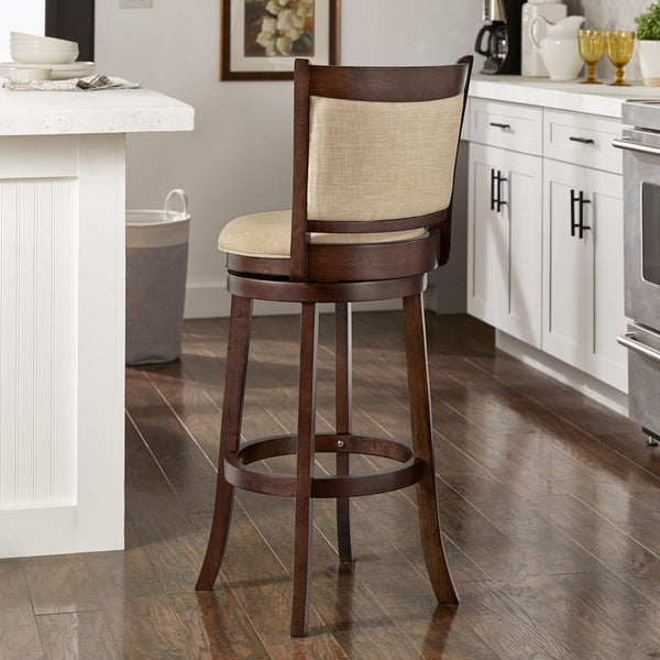 Jaxon Swivel Rubberwood Bar Stool with Upholstered Panel Back for Kitchen Seating