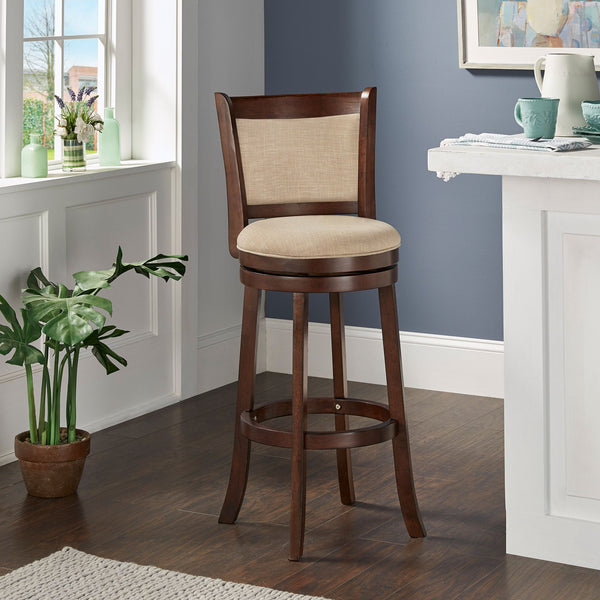 Jaxon Swivel Rubberwood Bar Stool with Upholstered Panel Back for Kitchen Seating