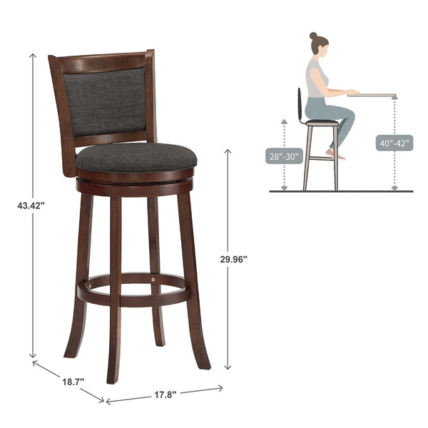 Jaxon Swivel Rubberwood Bar Stool with Upholstered Panel Back for Kitchen Seating