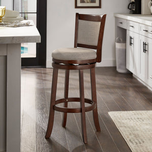 Jaxon Swivel Rubberwood Bar Stool with Upholstered Panel Back for Kitchen Seating