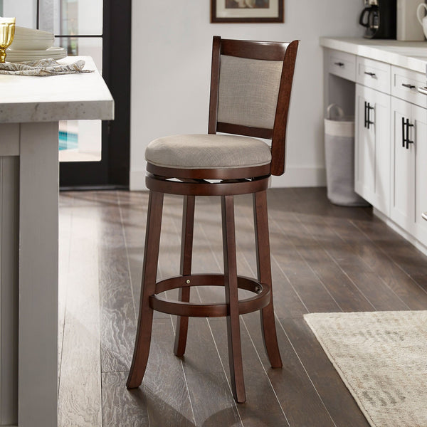 Jaxon Swivel Rubberwood Bar Stool with Upholstered Panel Back for Kitchen Seating
