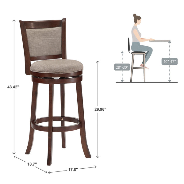 Jaxon Swivel Rubberwood Bar Stool with Upholstered Panel Back for Kitchen Seating
