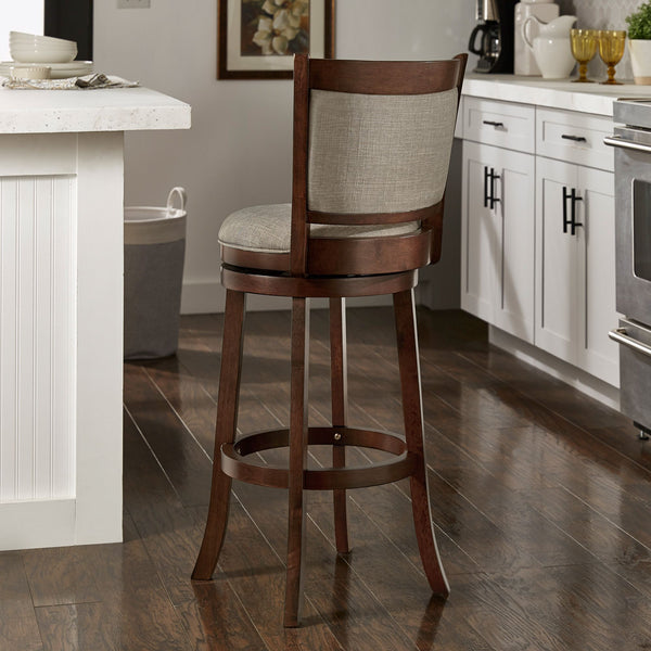 Jaxon Swivel Rubberwood Bar Stool with Upholstered Panel Back for Kitchen Seating