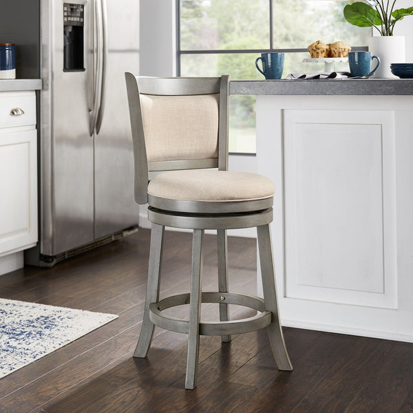 Jaxen Swivel Counter Stool Rubberwood Frame Upholstered Panel Back for Kitchen Bar
