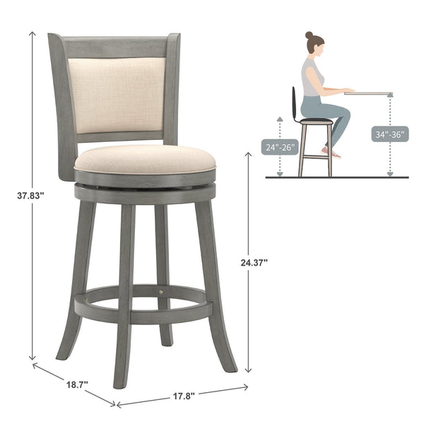 Jaxen Swivel Counter Stool Rubberwood Frame Upholstered Panel Back for Kitchen Bar
