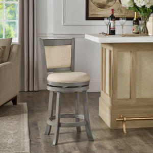 Jaxen Swivel Counter Stool Rubberwood Frame Upholstered Panel Back for Kitchen Bar