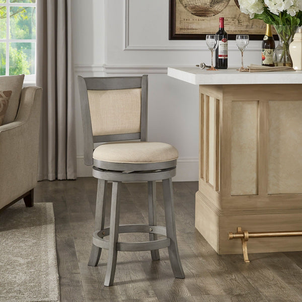 Jaxen Swivel Counter Stool Rubberwood Frame Upholstered Panel Back for Kitchen Bar
