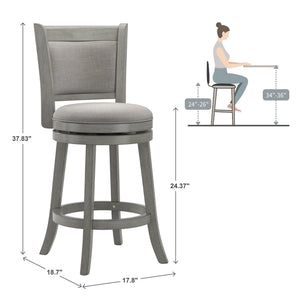 Jaxen Swivel Counter Stool Rubberwood Frame Upholstered Panel Back for Kitchen Bar