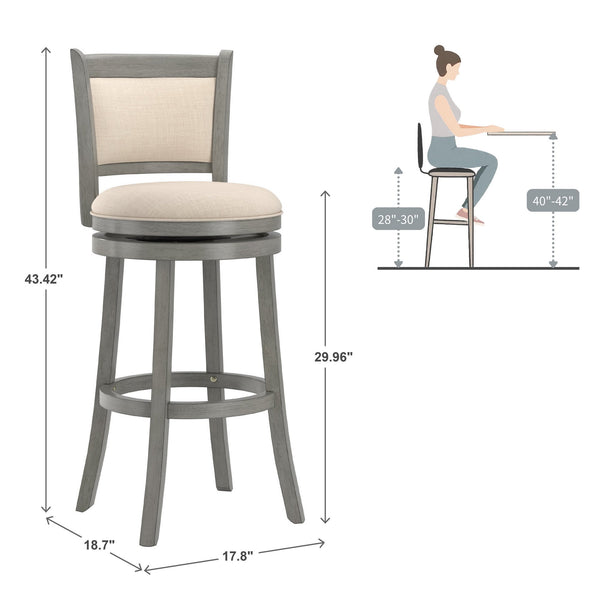 Jaxen Rubberwood Panel Back Bar Stool with Cushioned Seat and Footrest for Kitchen or Bar