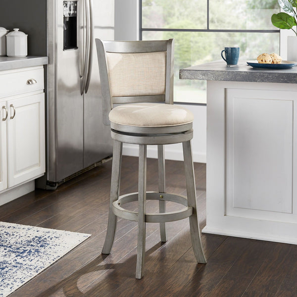 Jaxen Rubberwood Panel Back Bar Stool with Cushioned Seat and Footrest for Kitchen or Bar